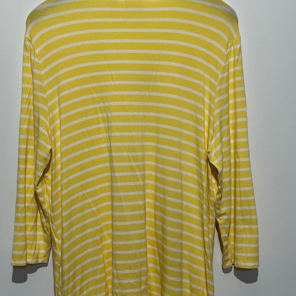 Chico's Women's Yellow White Miraculous Striped Tiered‎ Tunic Top Blouse Size 2 - Picture 7 of 9
